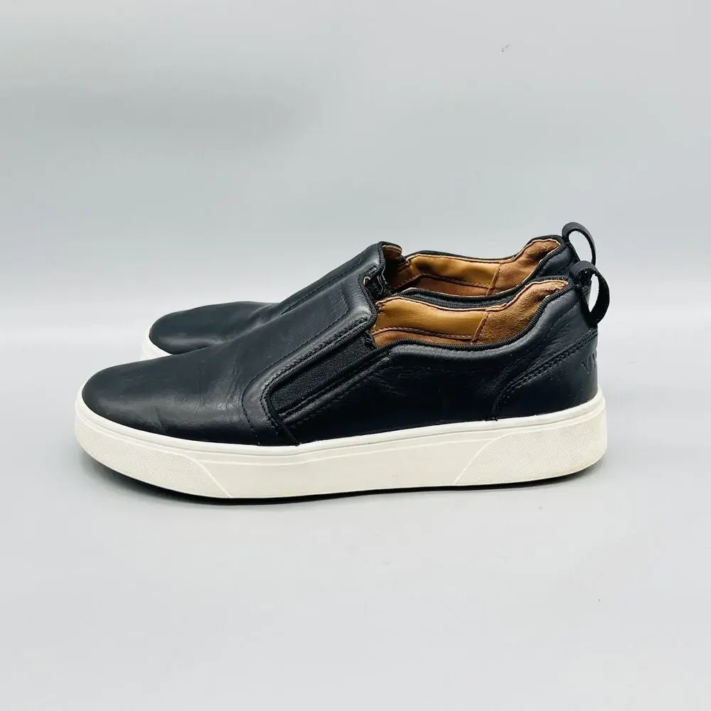 Vionic Shoes Womens 7 Black Leather Slip On Platform Walking Sneakers Comfort